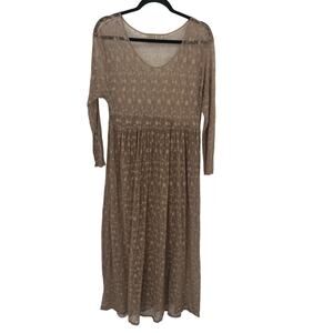 Vintage Caron Joy Taupe Lace Long Sleeve Maxi Dress